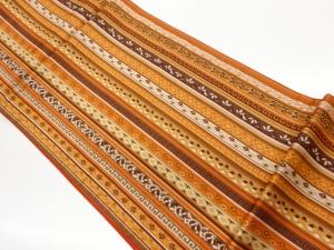 縞に菱・花葉模様織出し全通袋帯